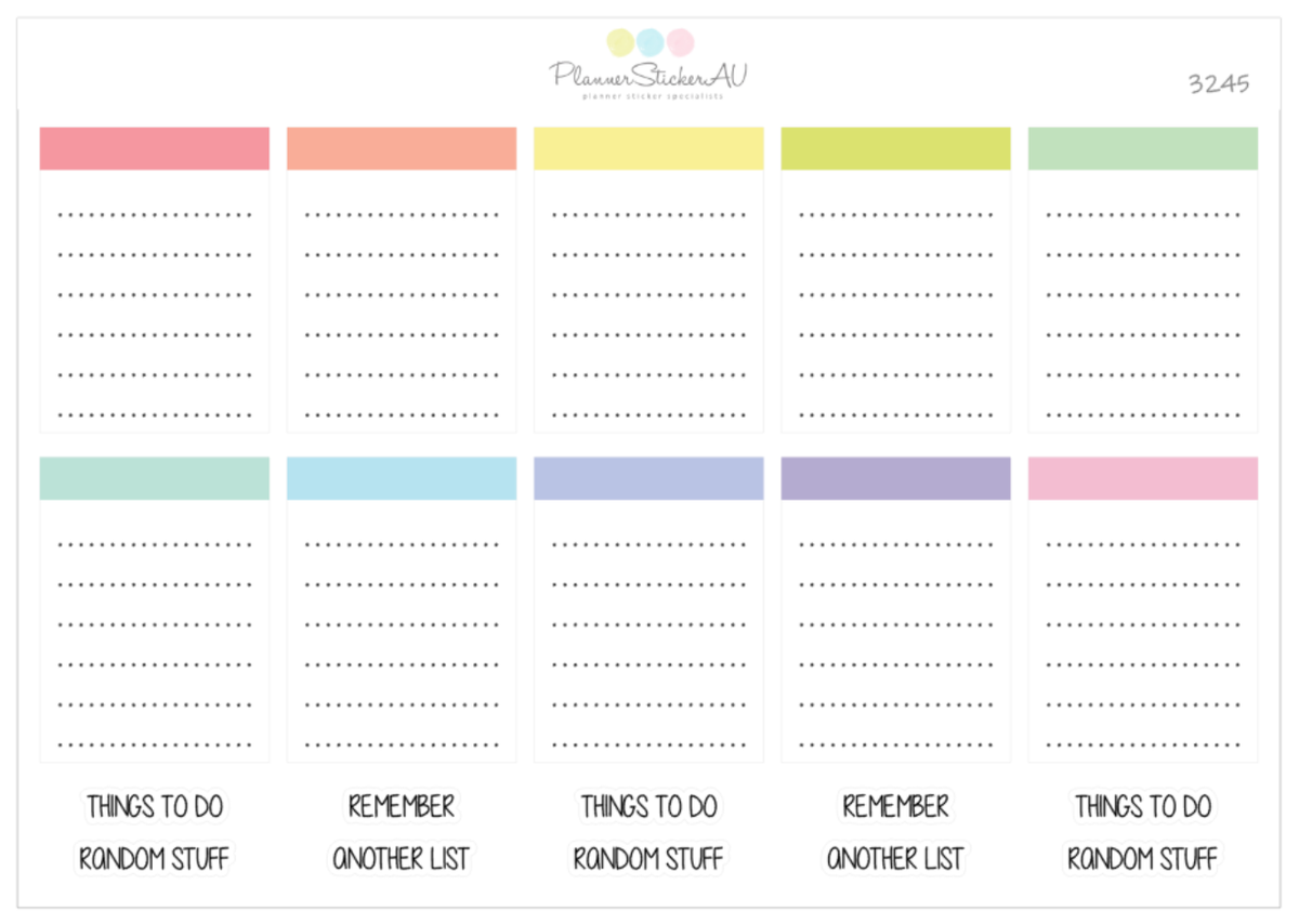 Full Box List | No Border | Pretty | 3245 – Planner Sticker AU